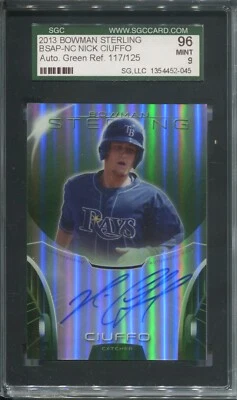 Tampa Bay Rays Nick Ciuffo 2013 Bowman Sterling Green Refractor Auto /125 SGC 9 - Image 1 of 2