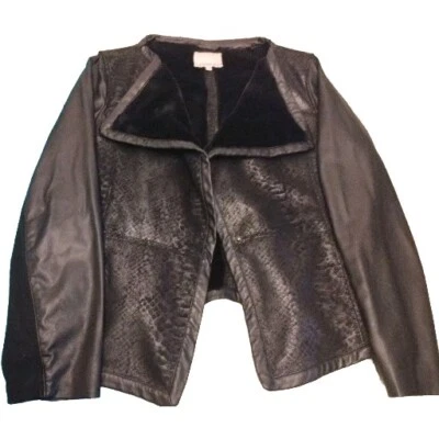 Calvin Klein Jeans Black Leather Patterned Designer Ladies Jacket XL Used  - Image 1 of 4