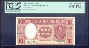 Chile 10 Pesos = 1 Condor ND(1958 - 59) PCGS64 P120 UNC - Picture 1 of 2
