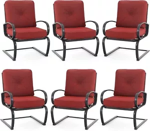 Outdoor Dining Chairs Set of 6 with Thick Cushion Patio Rocking Chair - Picture 1 of 9