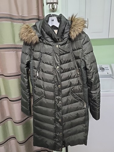 Maxi piumino Michael Kors donna taglia grande con cappuccio pelliccia sintetica verde