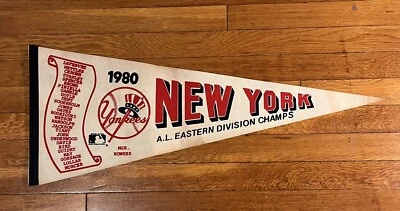 De colección New York Yankees 1980 Banderín Pergamino AL División Este Campeones Blanco Foto 1 de 4