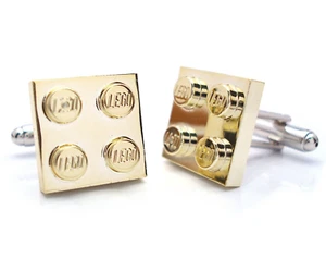 Metallic Gold Colour Cufflinks made with LEGO bricks wedding fathers day plated - Picture 1 of 5
