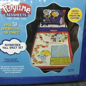 Full Bed Sheets 4-Pce Playtime Printed With Interactive Games w/ Gamepiece Pages
