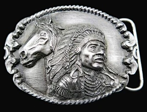 American Indian Horse Great Spirit Chief Joseph Siskiyou Vintage Belt Buckle - Picture 1 of 4