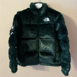 FW20 Supreme The North Face Faux Fur Nuptse Jacket Green Size L - Picture 1 of 13
