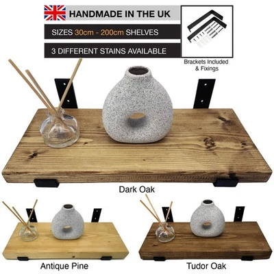 Wooden Board Wall Shelf Handcrafted Rustic Wooden Shelves Brackets Display Shelf - Image 1 of 4