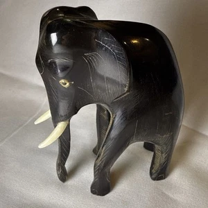 Antique Small Hand Carved Ebony Wood Elephant Figurine - Picture 1 of 9