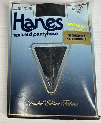 Pantimedias Hanes Edición Limitada JET 980 Plume Lace Talla III H14-2907 Vintage USA Foto 1 de 4