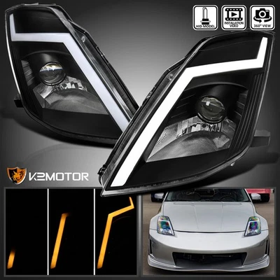 Black Fits 2003-2005 350Z Z33 Switchback LED Signal Projector Headlights Lamps - Image 1 of 4