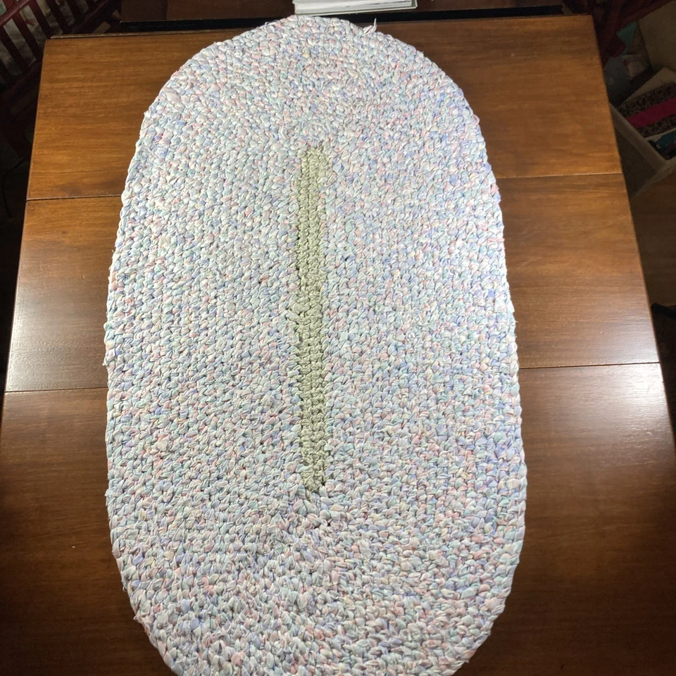 ВИНТАЖНЫЙ ОВАЛЬНЫЙ ХЛОПКОВЫЙ КОВЕР РУЧНОЙ ПЛЕТЕНИЯ 22 X 42 ДЮЙМА - Изображение 1 из 4