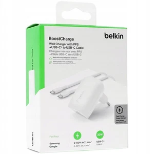 Ładowarka sieciowa Belkin USB-C PD 3.0 / PPS / 3A / 30W + kabel USB-C 1m (towar B) - Zdjęcie 1 z 2