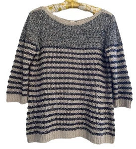 Coldwater Creek Striped Sweater Linen Blend Womens Sz S/8 Blue Coastal Grandma - Picture 1 of 6
