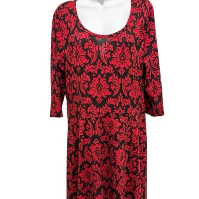 DEREK HEART Women’s Red Black 3/4 Sleeve Dress Stretch Holidays Size 1X - Image 1 of 4