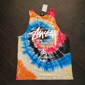 NWT Stussy Tie Dye Tank Top World Tour Tee Shirt Size MED SOLD OUT UO - Picture 1 of 2