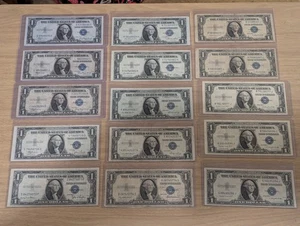 US 15 $1 Silver Certificates, 1935A, 1935C, 1935D, 1935E, 1935F, 1925G Blue Seal - Picture 1 of 2