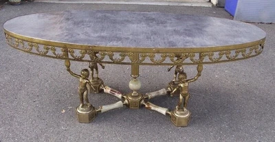 Table basse marbre chérubins angelots bronze Jansen Bagues Charles Ruban .... - Photo 1/4