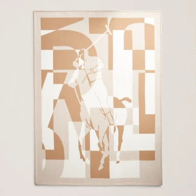 Ralph Lauren Stadium Jacquard Throw Blanket Wool Cashmere Pony Polo Scotland - Image 1 of 4