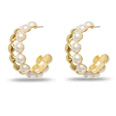 Lele Sadoughi Large Coquille Faux Pearl & Shell Hoop Earrings. - Image 1 of 4