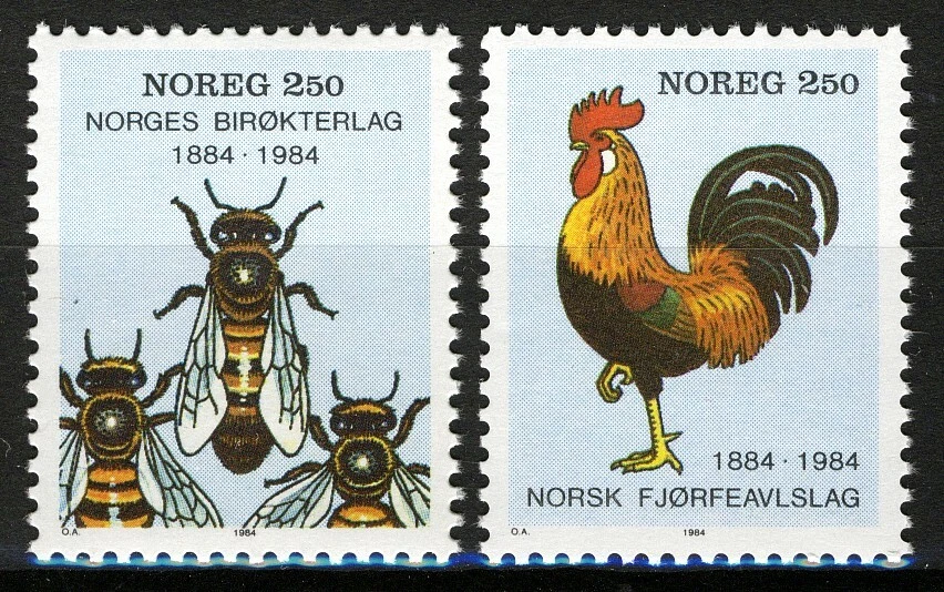 Norway 1984, NK 956-57, Bees and Rooster set VF MNH, Mi 908-09 - Image 1 of 1