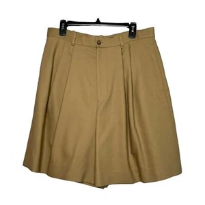 Vintage Polo by Ralph Lauren Wool Khaki Pleated Tailored Shorts Size 14 New - Picture 1 of 9