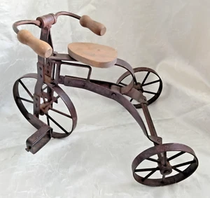 VINTAGE HEAVY IRON & WOOD tricycle Rustic Barn Farm Mom & Pop Shop TOY DECOR 12” - Picture 1 of 12