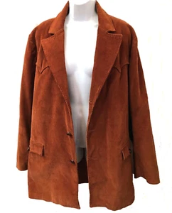 Pioneer Wear VTG '70s Brown Corduroy Western Jacket Pocket Leather Buttons 46L - Picture 1 of 6