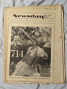 Newsday Hank Aaron 714th Home Run Baseball April 5, 1974 Babe Ruth Newspaper 