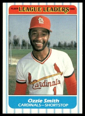 1986 Fleer League Leaders Baseball Card Ozzie Smith St. Louis Cardinals #42 - Image 1 of 2
