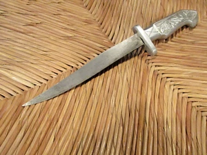 MW.K1: BEAUTIFUL VINTAGE ALL SILVER FIXED BLADE HUNTING KNIFE - RARE IN SILVER - Picture 1 of 6