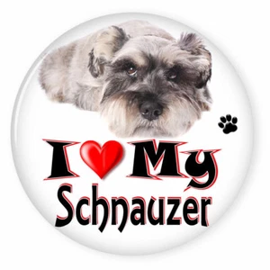 ICH LIEBE MEINEN SCHNAUZER HUND WELPE 3 ZOLL SICHERHEITSNADEL KNOPF HINTEN - Bild 1 von 2