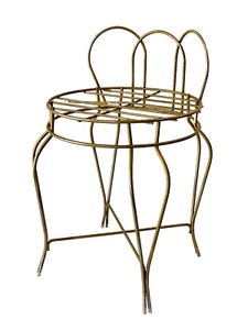 Vintage Mid Century Vanity Chair Gold Brass Wrought Iron Curved Scallop Back 24” - Picture 1 of 4