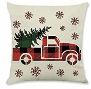 Christmas Pillow Covers Red Truck Christmas Tree And Bells Decorative Throws 2