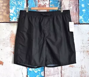 Men's Old Navy Solid Swim Trunks 7" Inseam Drawstring LARGE Black NEW - Picture 1 of 9