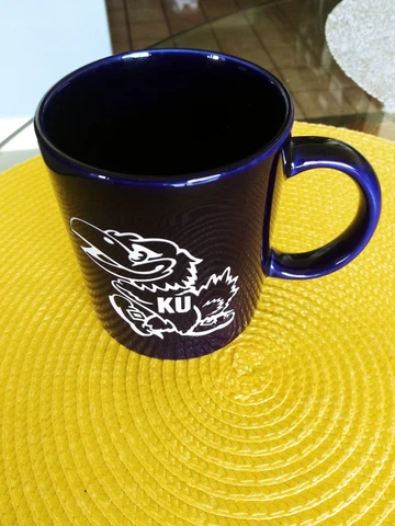 Kansas University KU Jayhawks ETCHED ROYAL BLUE Coffee Mug Cup Cover