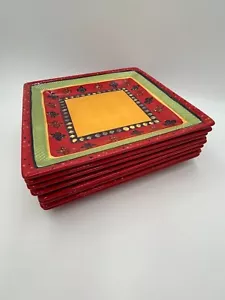 Corsica Home RUMBA 10.5" Square Ceramic Dinner Plates, Hand Painted Set of 8 - Picture 1 of 7