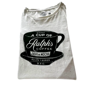 Polo Ralph Lauren Cup Of Ralph's Coffee LS Shirt Mens L Slim White Green Logo - Picture 1 of 11
