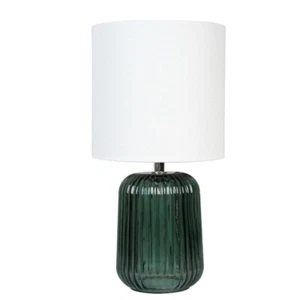 Mainstays 12.75"H Mini Green Glass Stripe Table Lamp with White Lamp Shade - Picture 1 of 5