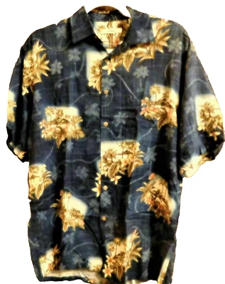 Men's Campia Moda Hawaiian Shirt Size Medium Black Beach Trees SS Rayon Camp - Image 1 of 3