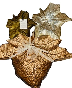 Akcam Maple Leaf Glass Dessert/Salad Serving Plates Set of 3 Thanksgiving Fall - Picture 1 of 12