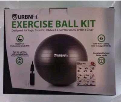 URBNFit Exercise Ball Yoga Ball Workout Balance Ball & Pump (Silver 85 cm 34 in)