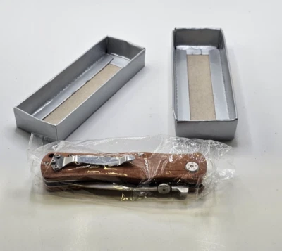 Moen Standard Lockback Folding Knife Steel Blade Wood Handle - Image 1 of 4