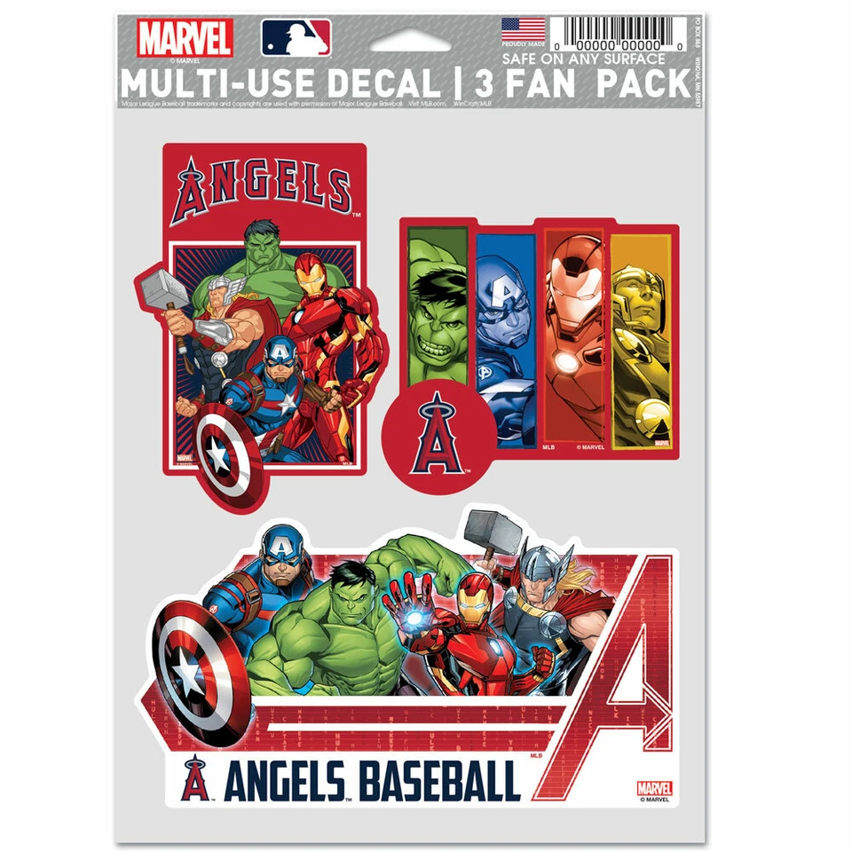 LOS ANGELES ANGELS MARVEL AVENGERS 3 PIECE MULTI-USE DECALS DISNEY MLB LICENSED - Image 1 of 1
