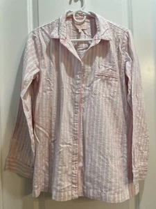 Victoria’s Secret pink silver White striped button down sleep pajama top Medium - Picture 1 of 4