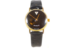 ENDURA Swiss Watch Black Rhinestone Dial Mechanical Wind Museum Wristwatch - Picture 1 of 10