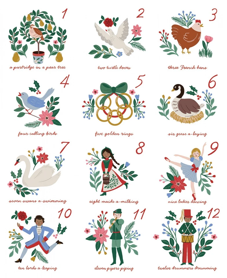 A Pear-fect Christmas 36in x 43in Twelve Days of Christmas Panel - Image 1 of 1