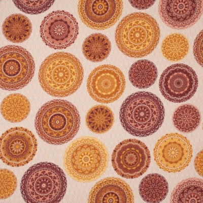 Dekostoff Halbpanama Leinenlook Mandala Circle natur gelb rost braun 1,4m Breite - Bild 1 von 4