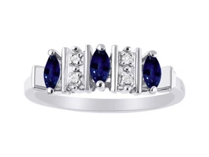 Marquise Sapphire & Diamond Ring Set in Sterling Silver .925 SL-LR6039SW-08-F2 - Picture 1 of 3
