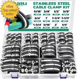 125PCS Cable Clamp,12 Sizes Stainless Steel Rubber Coated Cushioned Insulated - Picture 1 of 7