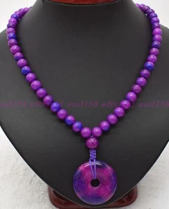 Elegantly 8mm Purple Sugilite Round Gemstone Beads Donut Pendant Necklace AAA - Picture 1 of 12